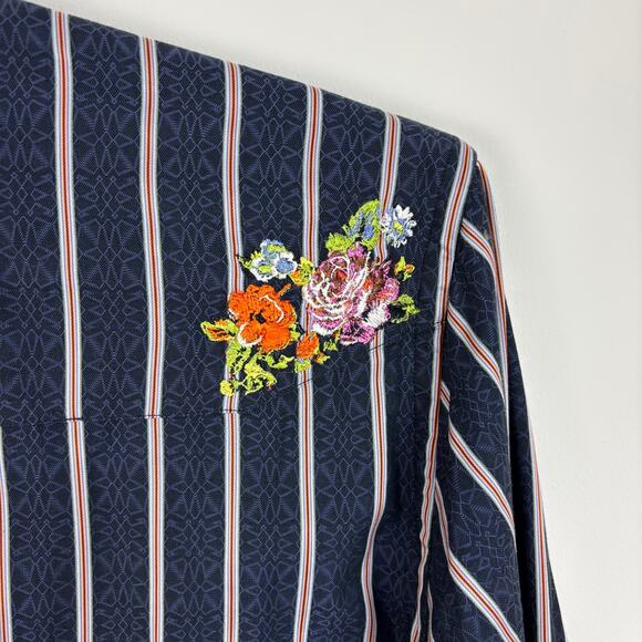 Robert Graham Flip Cuff Floral Embroidered Blue Striped Button Shirt XL cotton - Picture 8 of 11